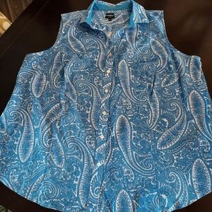 2 Talbots Dress Tops In Cotton Blend Fabric: Stretch Button-Up Paisley: Lace Zip